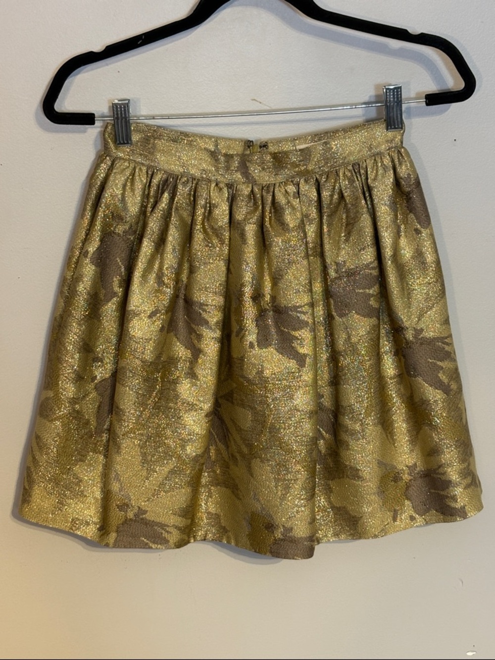 WHIT Silk Metallic Gold Floral Skater Skirt